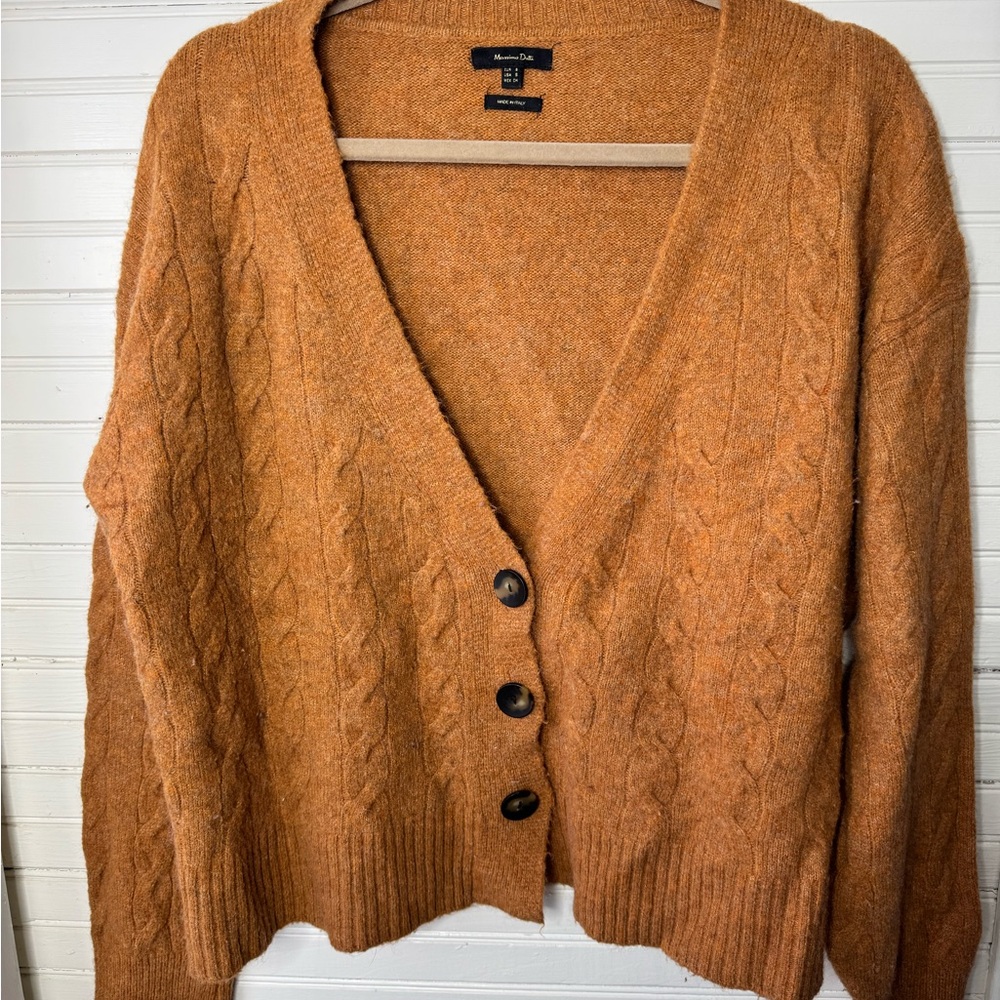 Women's Massimo Dutti cropped Cable Knit Cardigan Sweater - Burnt Orange - Picture 2 of 5